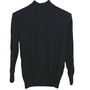 L&F Italy Women Petite Medium Sweater 100 Merino Wool Black Pullover Luxury Knit